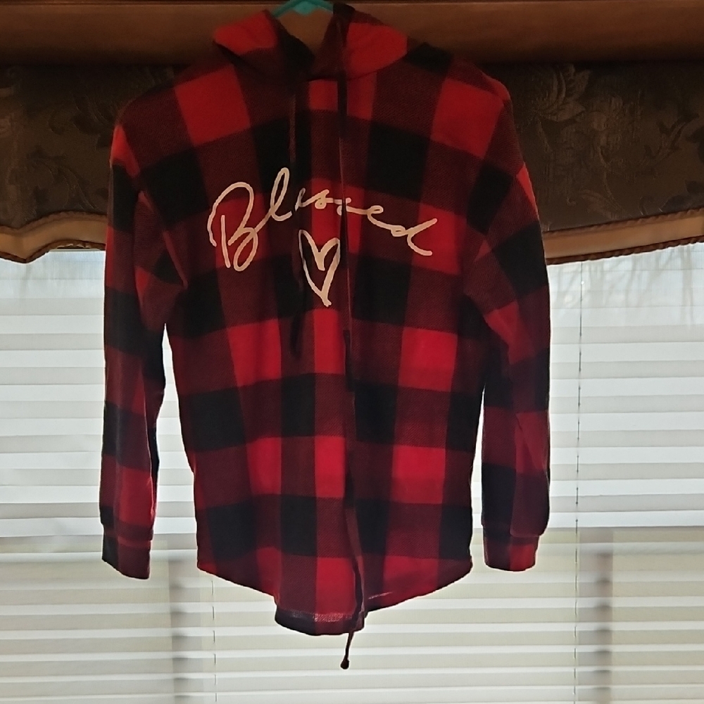 No Boundaries Red and Black Plaid Hoodie